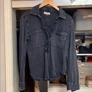 Anthropologie Deep Blue Gray Button Down Shirt